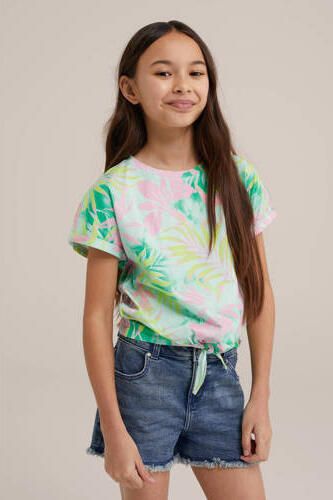 WE Fashion T-shirt met all over print wit groen roze Meisjes Katoen Ronde hals 122 128 - Foto 2