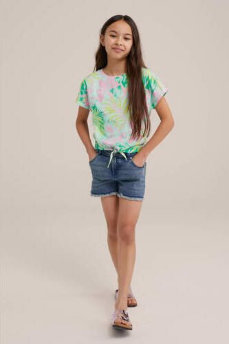 WE Fashion T-shirt met all over print wit groen roze Meisjes Katoen Ronde hals 122 128 - Foto 3