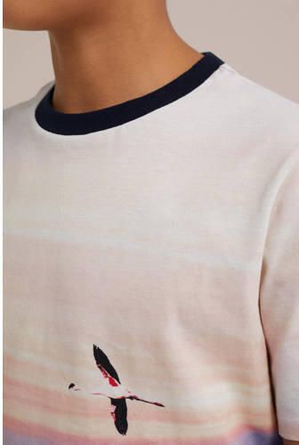 WE Fashion T-shirt met all over print wit roze donkerblauw Multi Jongens Katoen Ronde hals 110 116 - Foto 2