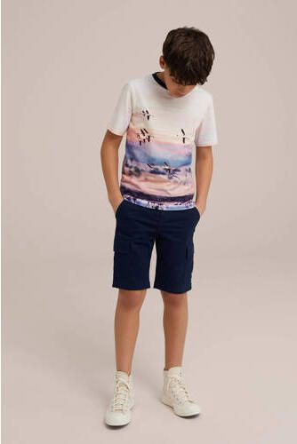 WE Fashion T-shirt met all over print wit roze donkerblauw Multi Jongens Katoen Ronde hals 110 116 - Foto 3