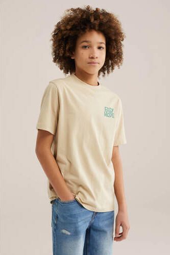 WE Fashion T-shirt met backprint beige Jongens Katoen Ronde hals Backprint