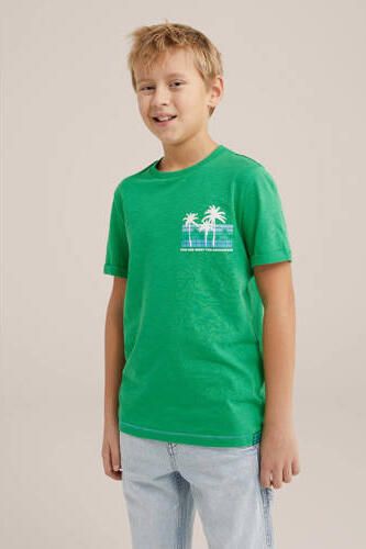 WE Fashion T-shirt met backprint groen Jongens Katoen Ronde hals Backprint 110 116