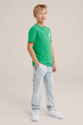 WE Fashion T-shirt met backprint groen Jongens Katoen Ronde hals Backprint 110 116 - Foto 3