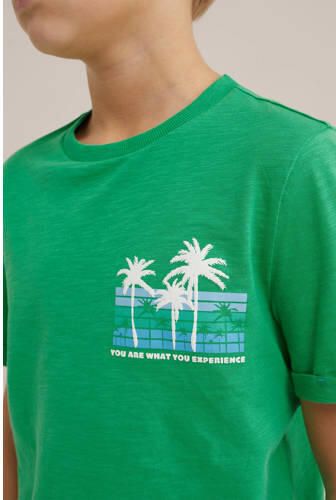 WE Fashion T-shirt met backprint groen Jongens Katoen Ronde hals Backprint 110 116 - Foto 2
