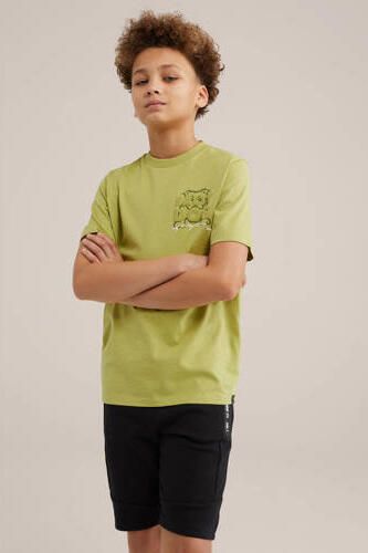 WE Fashion T-shirt met backprint olijfgroen Jongens Katoen Ronde hals Backprint 110 116 - Foto 3
