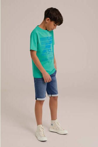 WE Fashion T-shirt met backprint zeegroen Jongens Katoen Ronde hals Backprint 134 140 - Foto 3