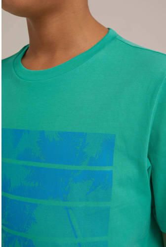 WE Fashion T-shirt met backprint zeegroen Jongens Katoen Ronde hals Backprint 134 140 - Foto 2