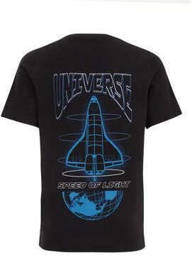 WE Fashion T-shirt met backprint zwart blauw Jongens Katoen Ronde hals 110 116