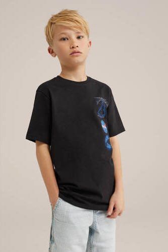 WE Fashion T-shirt met backprint zwart blauw Jongens Katoen Ronde hals 110 116 - Foto 2