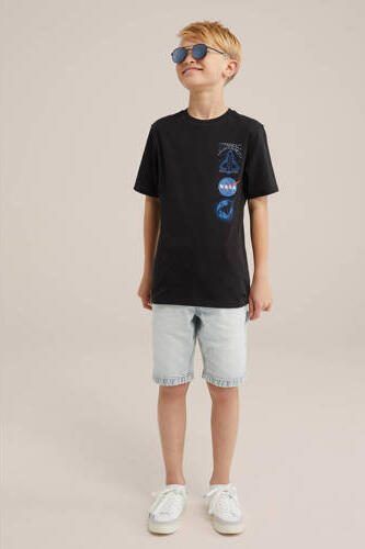 WE Fashion T-shirt met backprint zwart blauw Jongens Katoen Ronde hals 110 116 - Foto 3