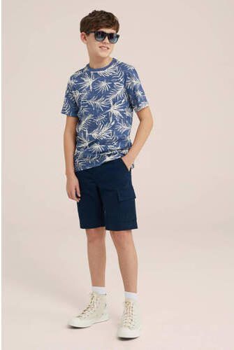 WE Fashion T-shirt met bladprint blauw Jongens Katoen Ronde hals Blad 110 116 - Foto 2