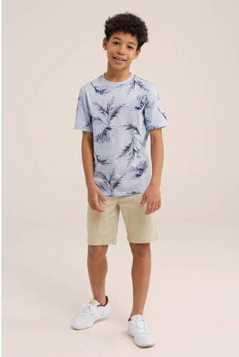WE Fashion T-shirt met bladprint lichtgrijs blauw Jongens Katoen Ronde hals 110 116 - Foto 2