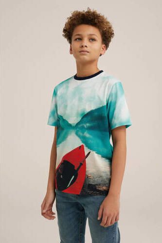 WE Fashion T-shirt met grafische print blauw rood zwart Multi Jongens Katoen Ronde hals 110 116 - Foto 2