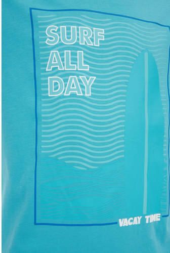WE Fashion T-shirt met printopdruk brisk blue Blauw Jongens Katoen Ronde hals 110 116 - Foto 2