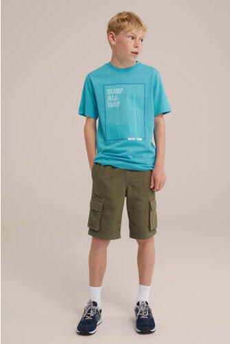WE Fashion T-shirt met printopdruk brisk blue Blauw Jongens Katoen Ronde hals 110 116 - Foto 3