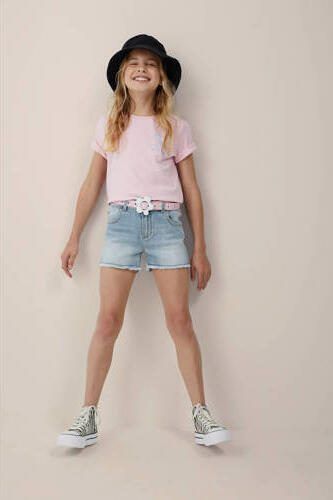 WE Fashion T-shirt met printopdruk en borduursels lichtroze Meisjes Katoen Ronde hals 146 152 - Foto 3