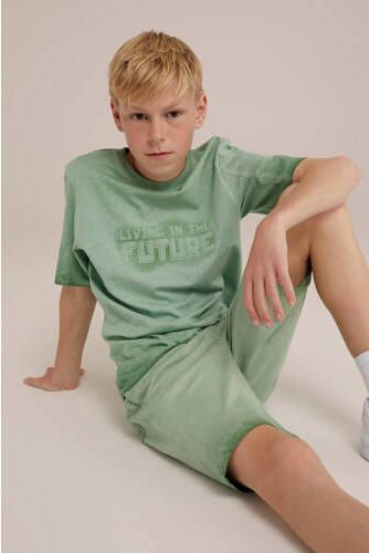 WE Fashion T-shirt met printopdruk ivy green Groen Jongens Katoen Ronde hals 122 128 - Foto 3