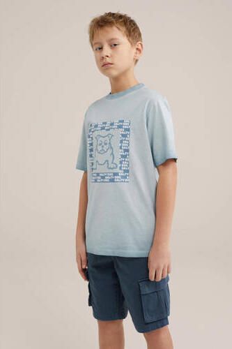 WE Fashion T-shirt met printopdruk lichtblauw Jongens Katoen Ronde hals 110 116 - Foto 3