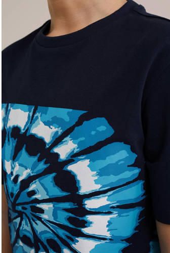 WE Fashion T-shirt met printopdruk navy Blauw Jongens Katoen Ronde hals 110 116 - Foto 2
