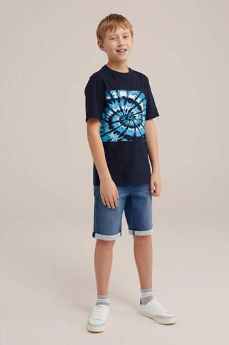 WE Fashion T-shirt met printopdruk navy Blauw Jongens Katoen Ronde hals 110 116 - Foto 3