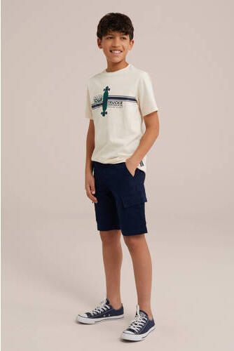 WE Fashion T-shirt met printopdruk oatmeal Beige Jongens Katoen Ronde hals 110 116 - Foto 3