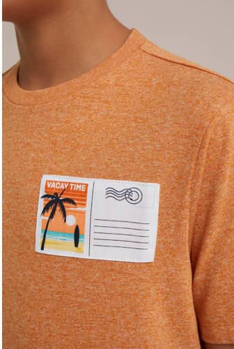 WE Fashion T-shirt met printopdruk oranje Jongens Katoen Ronde hals Printopdruk 110 116 - Foto 2