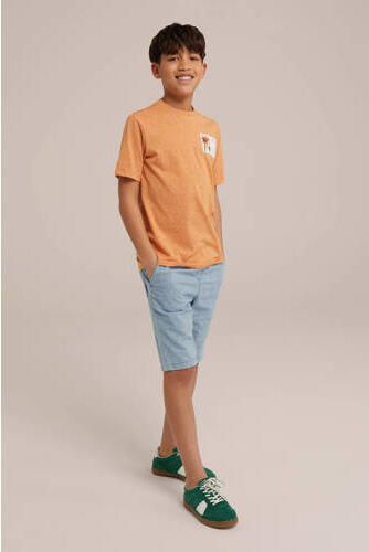WE Fashion T-shirt met printopdruk oranje Jongens Katoen Ronde hals Printopdruk 110 116 - Foto 3