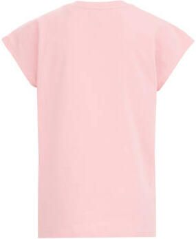 WE Fashion T-shirt met printopdruk roze Meisjes Stretchkatoen Ronde hals 110 116