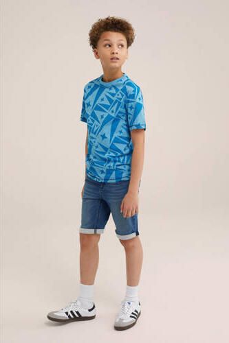 WE Fashion T-shirt met printopdruk set van 2 blauw turquoise Jongens Katoen Ronde hals 110 116 - Foto 3