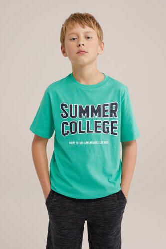 WE Fashion T-shirt met printopdruk simply green Groen Jongens Katoen Ronde hals 146 152 - Foto 3