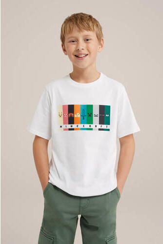 WE Fashion T-shirt met printopdruk wit Jongens Katoen Ronde hals Printopdruk 134 140
