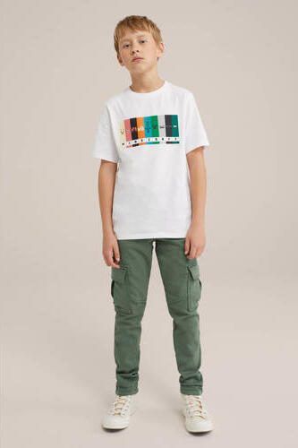 WE Fashion T-shirt met printopdruk wit Jongens Katoen Ronde hals Printopdruk 134 140 - Foto 3