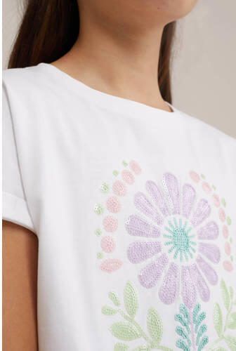 WE Fashion T-shirt met printopdruk wit Meisjes Katoen Ronde hals Printopdruk 122 128 - Foto 2