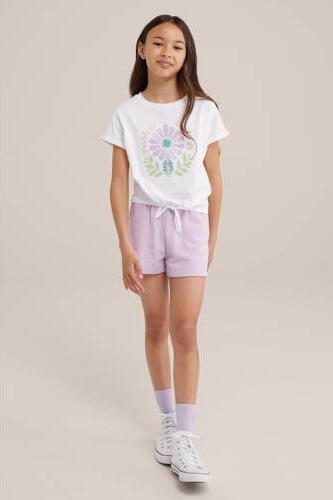 WE Fashion T-shirt met printopdruk wit Meisjes Katoen Ronde hals Printopdruk 122 128 - Foto 3