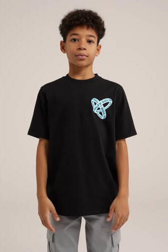 WE Fashion T-shirt met printopdruk zwart Jongens Katoen Ronde hals Printopdruk 110 116