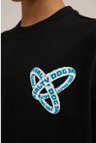 WE Fashion T-shirt met printopdruk zwart Jongens Katoen Ronde hals Printopdruk 110 116 - Foto 2