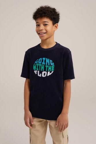 WE Fashion T-shirt met printopdruk zwart blauw groen Jongens Katoen Ronde hals 110 116