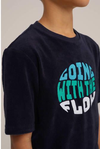 WE Fashion T-shirt met printopdruk zwart blauw groen Jongens Katoen Ronde hals 110 116 - Foto 2