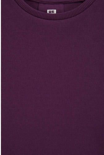 WE Fashion T-shirt met ruches donkerpaars Meisjes Stretchkatoen Ronde hals - Foto 4