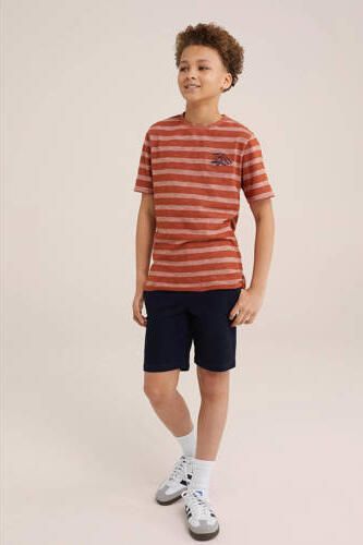 WE Fashion t-shirt met streep bruin Jongens Biologisch katoen Ronde hals 98 104 - Foto 2