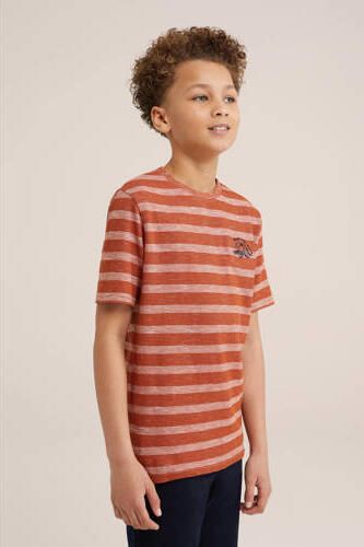 WE Fashion t-shirt met streep bruin Jongens Biologisch katoen Ronde hals 98 104 - Foto 3