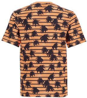WE Fashion T-shirt met streep oranje zwart Jongens Katoen Ronde hals All over print 158 164