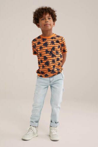WE Fashion T-shirt met streep oranje zwart Jongens Katoen Ronde hals All over print 158 164 - Foto 3