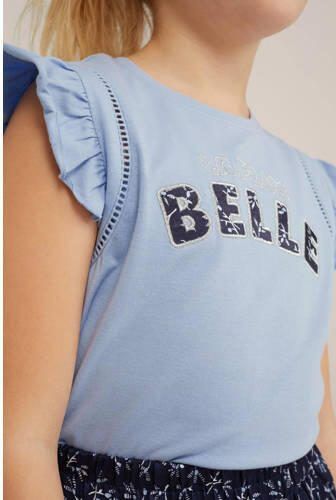 WE Fashion T-shirt met tekst blauw Meisjes Stretchkatoen Ronde hals Tekst 110 116 - Foto 2