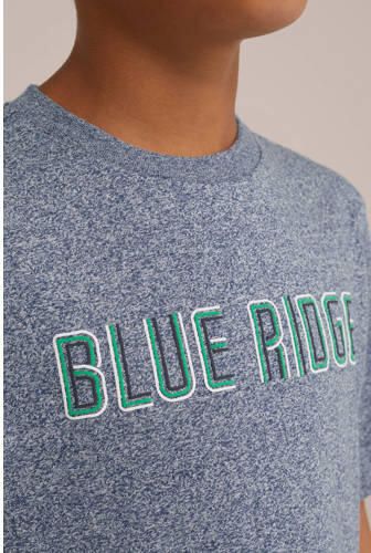 WE Fashion T-shirt met tekst donkerblauw wit groen Jongens Katoen Ronde hals 110 116 - Foto 2