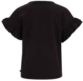 WE Fashion T-shirt met tekst en borduursels zwart Meisjes Katoen Ronde hals 110 116 - Foto 3