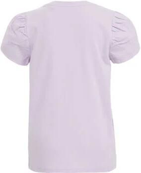 WE Fashion T-shirt met tekst lila Paars Meisjes Stretchkatoen Ronde hals 158 164