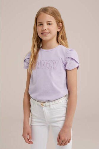 WE Fashion T-shirt met tekst lila Paars Meisjes Stretchkatoen Ronde hals 158 164 - Foto 3