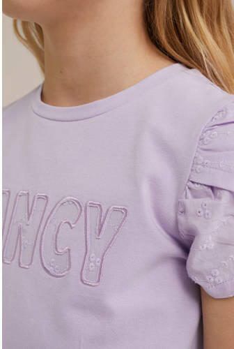 WE Fashion T-shirt met tekst lila Paars Meisjes Stretchkatoen Ronde hals 158 164 - Foto 2