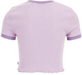 WE Fashion T-shirt met tekst lila Paars Meisjes Stretchkatoen Ronde hals 122 128